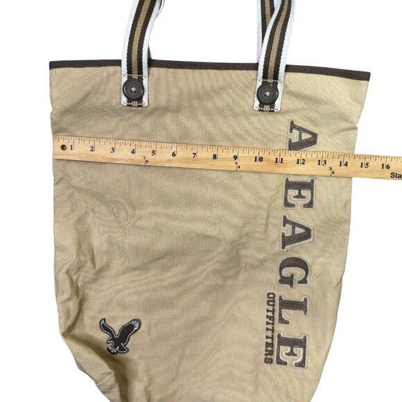 American Eagle Outfitters Tote Bag Purse Canvas Khaki Tan Beige Beach Travel AE - Picture 5 of 8